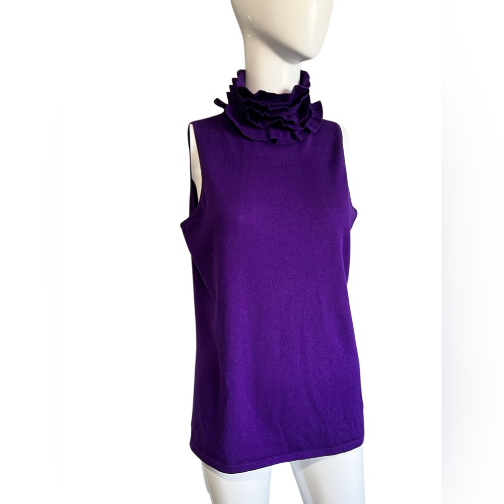 Ralph Lauren Purple Ruffled Mock Neck Sleeveless Top